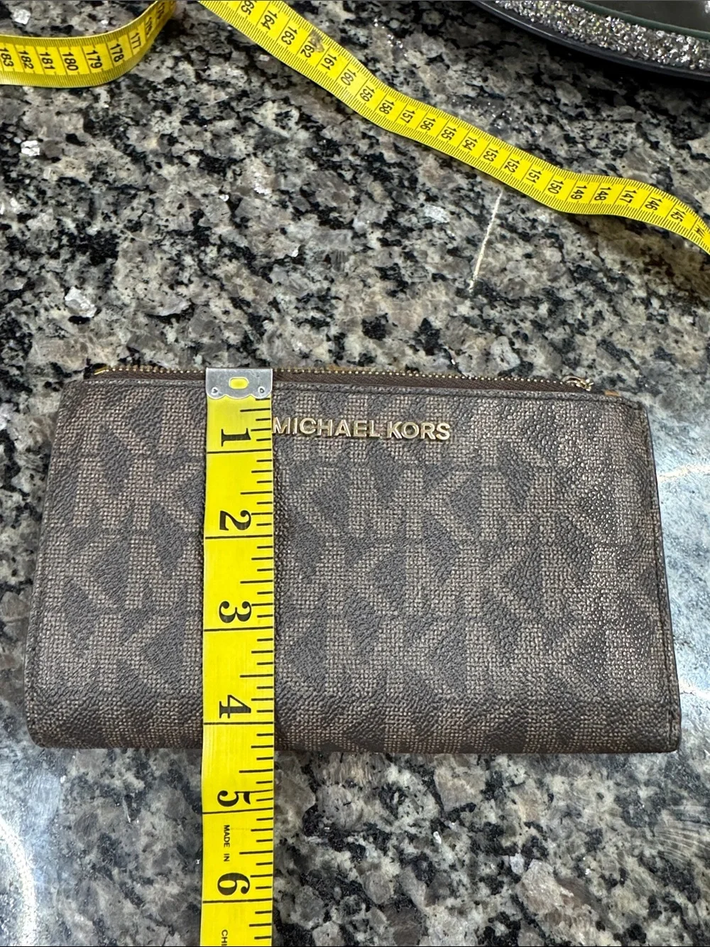 Michael Kors large Brown Signature MK Zip Wristlet with Gold Logo EUC